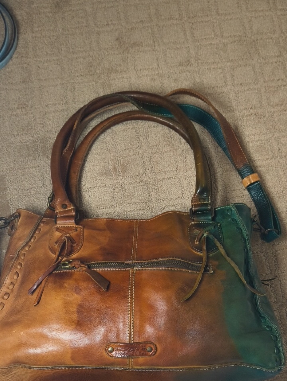 Bed Stu Brown and Green Leather Shoulder Bag. Beautiful Condition!